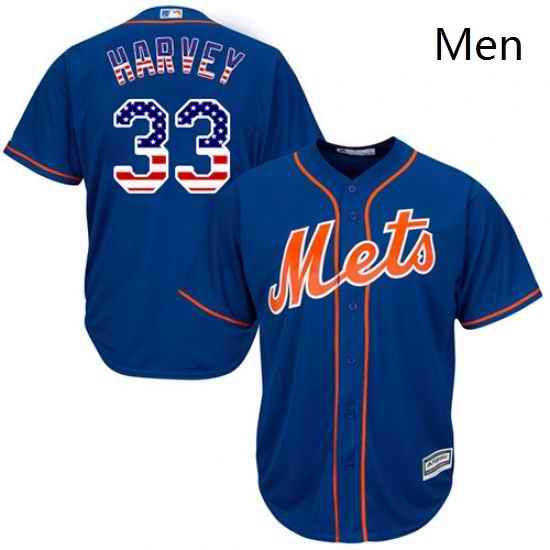 Mens Majestic New York Mets 33 Matt Harvey Replica Royal Blue USA Flag Fashion MLB Jersey